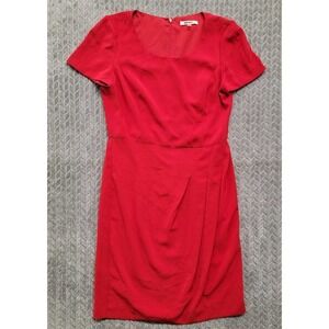 DKNYC Maraschino Red‎ Cap Sleeve Stretch Sheath Pleated Dress Size 8